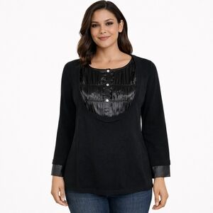 Vintage‎ 90s MAX EDITION Size Medium Black Layered Look Satin Bib Sweater